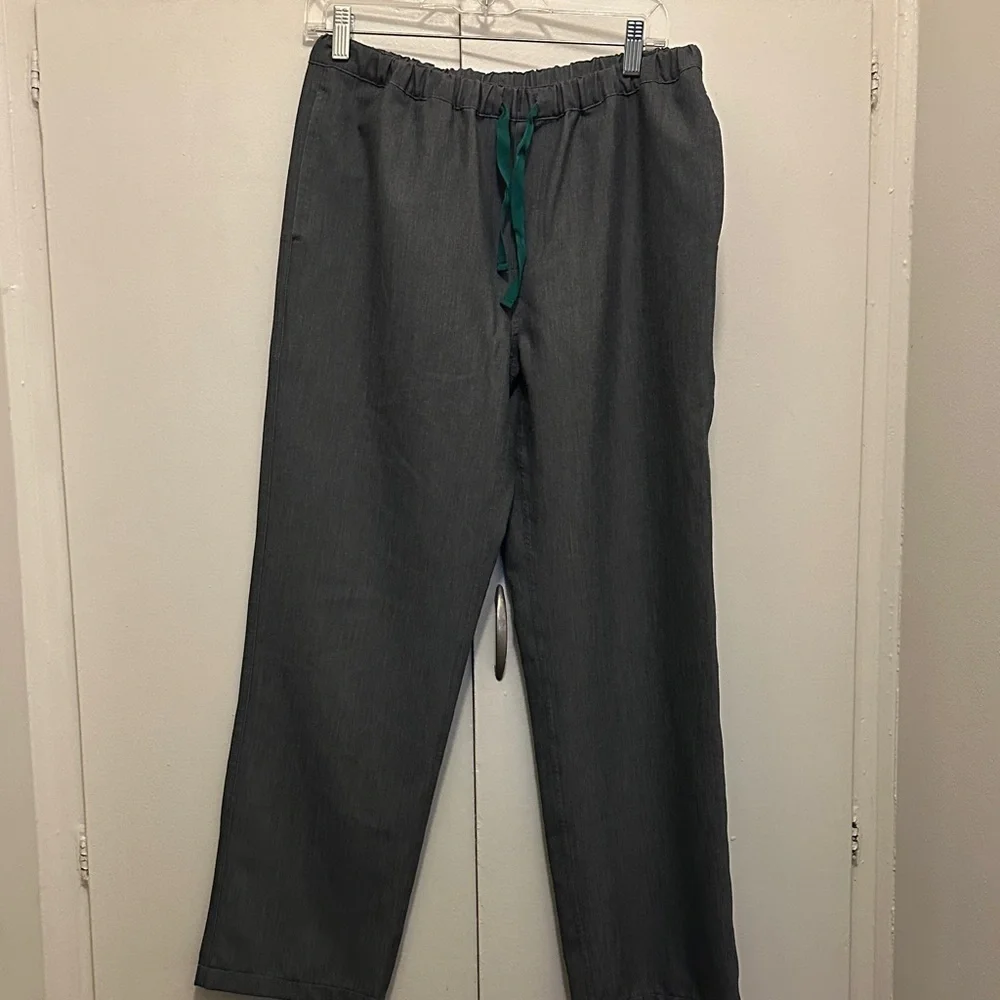 Figs Charcoal Pants with Teal Drawstring